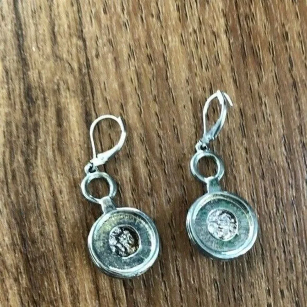 Boho Silver Gold Tone Druzy Foil Drop Earrings Lever Back Minimalist Geometric